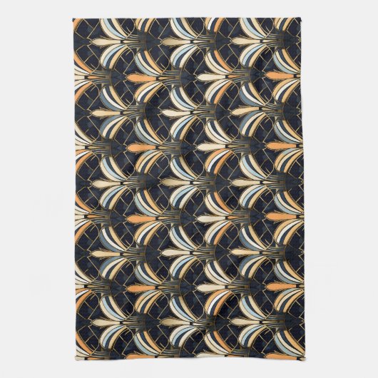 Blue and Gold Art Deco Geschirrtuch (Vertikal)