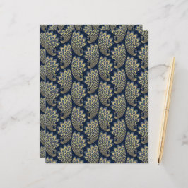Blue and Gold Art Deco Pfauenheft Papier