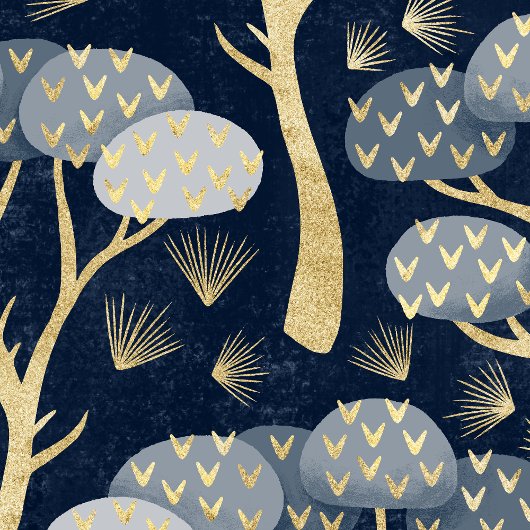 Blue and Gold Art Deco Pine Trees Geschenkpapier