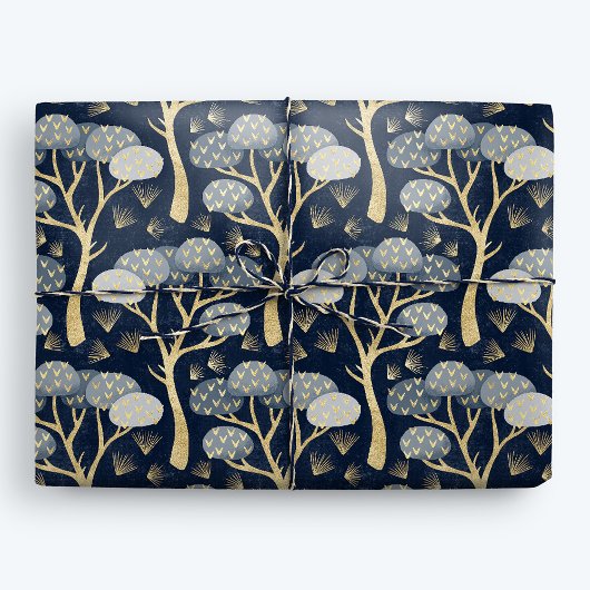 Blue and Gold Art Deco Pine Trees Geschenkpapier