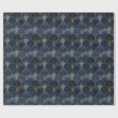 Blue and Gold Art Deco Scallop Luxus Geschenkpapier (Flach)