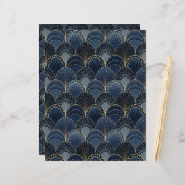 Blue and Gold Art Deco Scallop Scrapbook Paper