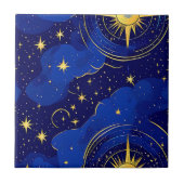 Blue and Gold Astrologie Stars und Sky Fliese (Vorderseite)