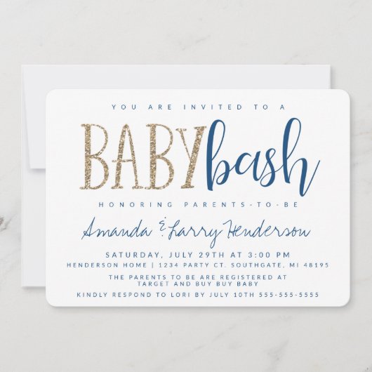 Blue and Gold Baby Bash, Couples Baby Dusche Einladung (Vorderseite)