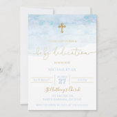 Blue and Gold Baby Dedication Einladung Baby Boy (Vorderseite)