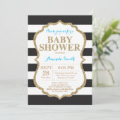 Blue and Gold Baby Dusche Einladung Glitzer (Stehend Vorderseite)