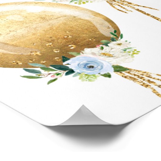 Blue and Gold Ballon Baby Dusche Kinderwillkommenz Poster (Ecke)