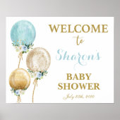 Blue and Gold Ballon Baby Dusche Kinderwillkommenz Poster (Vorne)