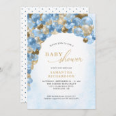 Blue and Gold Balloon Arch Boy Baby Dusche Einladung (Vorne/Hinten)