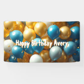 Blue and Gold Balloons | Personalisierter Geburtst Banner (Horizontal)