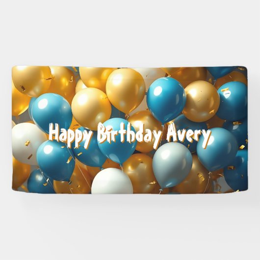 Blue and Gold Balloons | Personalisierter Geburtst Banner (Horizontal)