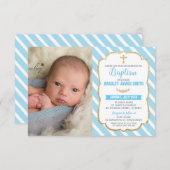 Blue and Gold Baptism Baby Boy Foto Einladung (Vorne/Hinten)