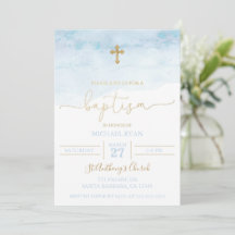 Blue and Gold Baptisse Invitation Baby Boy