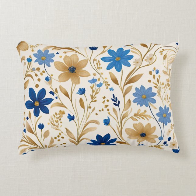 Blue and Gold Blume Dekokissen (Vorderseite)