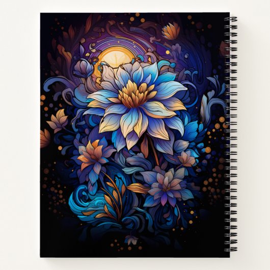 Blue and Gold Blume mit Name Notebook Notizblock (Rückseite)