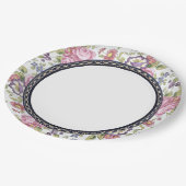 Blue and Gold Border Pink Blumengarten Tee Party Pappteller (Schrägansicht)