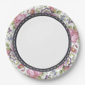 Blue and Gold Border Pink Blumengarten Tee Party Pappteller (Vorderseite)