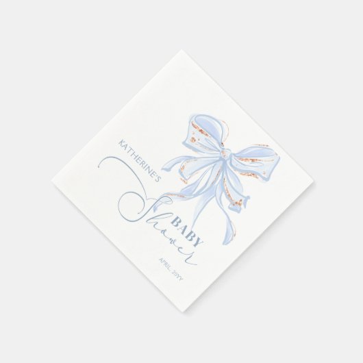 Blue and Gold Bow Chic Boy Baby Dusche Serviette (Ecke)