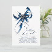 Blue and Gold Bow Elegant Whimsical Bridal Shower Einladung (Stehend Vorderseite)
