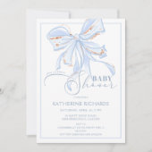 Blue and Gold Bow Romantic Chic Baby Shower Boy Einladung (Vorderseite)