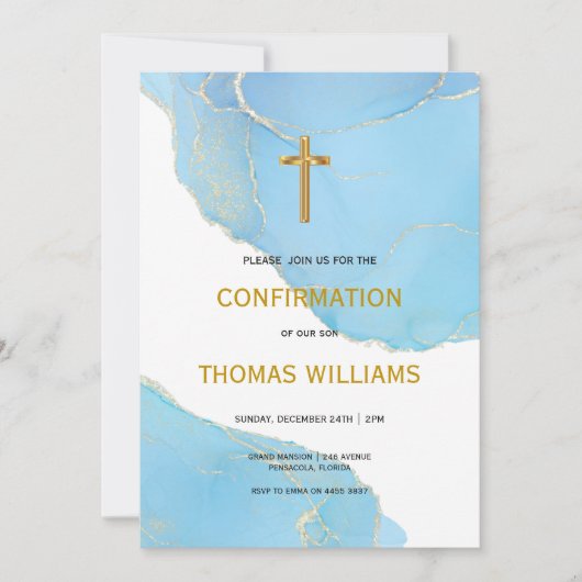 Blue-and-Gold-Boy-Bestätigung Einladung (Vorderseite)