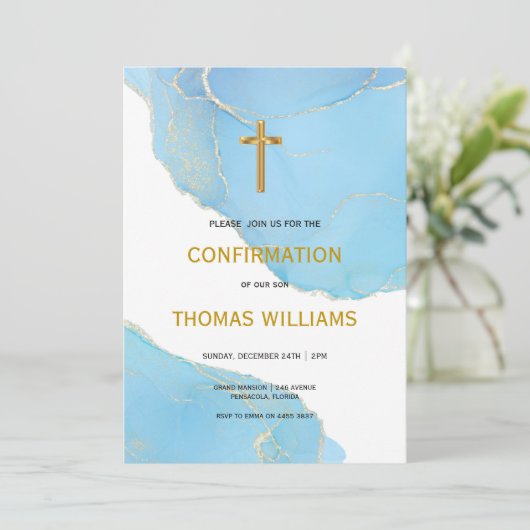 Blue-and-Gold-Boy-Bestätigung Einladung (Stehend Vorderseite)