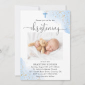 Blue and Gold Boy Christening Taufe Einladung (Vorderseite)