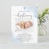 Blue and Gold Boy Christening Taufe Einladung (Stehend Vorderseite)
