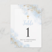 Blue and Gold Boy Christening Taufe Tischnummer (Vorne/Hinten)