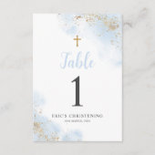 Blue and Gold Boy Christening Taufe Tischnummer (Vorderseite)