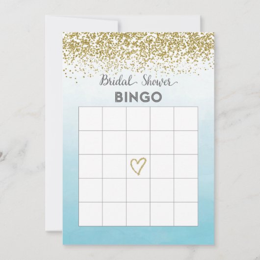 Blue and Gold Brautparty Bingo Card Einladung (Vorderseite)