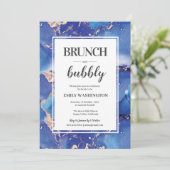 Blue and Gold Brunch & Bubbly Einladung (Stehend Vorderseite)