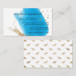 Blue and Gold Brushstrokes Square Business Card Visitenkarte