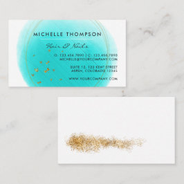 Blue and Gold Brushstrokes Square Business Card Visitenkarte