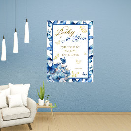 Blue and Gold Butterfly Baby in Bloom Baby Dusche Poster
