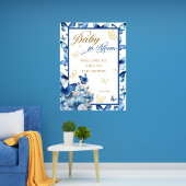 Blue and Gold Butterfly Baby in Bloom Baby Dusche Poster