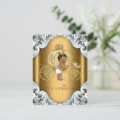Blue and Gold Carriage Ethnic Prince Baby Dusche Einladung (Stehend Vorderseite)