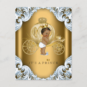 Blue and Gold Carriage Ethnic Prince Baby Dusche Einladung