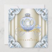 Blue and Gold Carriage Prince Baby Dusche Einladung (Vorderseite)