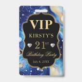 Blue and Gold Celestial Glitzer Agate Birthday VIP Ausweis (Rückseite)