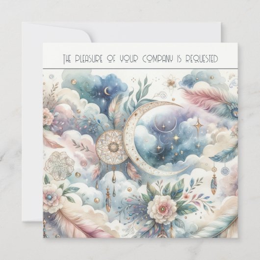 Blue and Gold Celestial Moon Dream Catcher Wedding Einladung (Vorderseite)