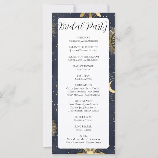 Blue and Gold Celestial Wedding Program (Rückseite)