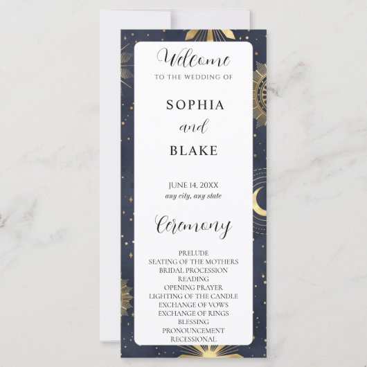 Blue and Gold Celestial Wedding Program (Vorderseite)