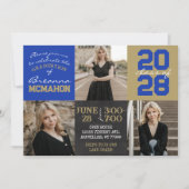 Blue and Gold Chalkboard 3-Foto-Abschluss Einladung (Vorderseite)