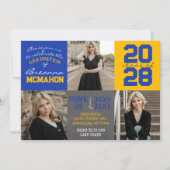 Blue and Gold Chalkboard 3-Foto-Abschluss Einladung (Vorderseite)