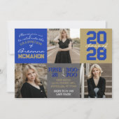 Blue and Gold Chalkboard 3-Foto-Abschluss Einladung (Vorderseite)