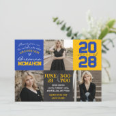 Blue and Gold Chalkboard 3-Foto-Abschluss Einladung (Stehend Vorderseite)