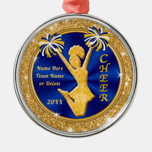 Blue and Gold Cheerleader Ornaments Personalisiert Ornament Aus Metall (Vorne)