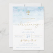 Blue and Gold Christening Invitation Baby Boy Einladung (Vorderseite)