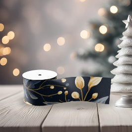 Blue and Gold Christmas Blätter Ripsband
